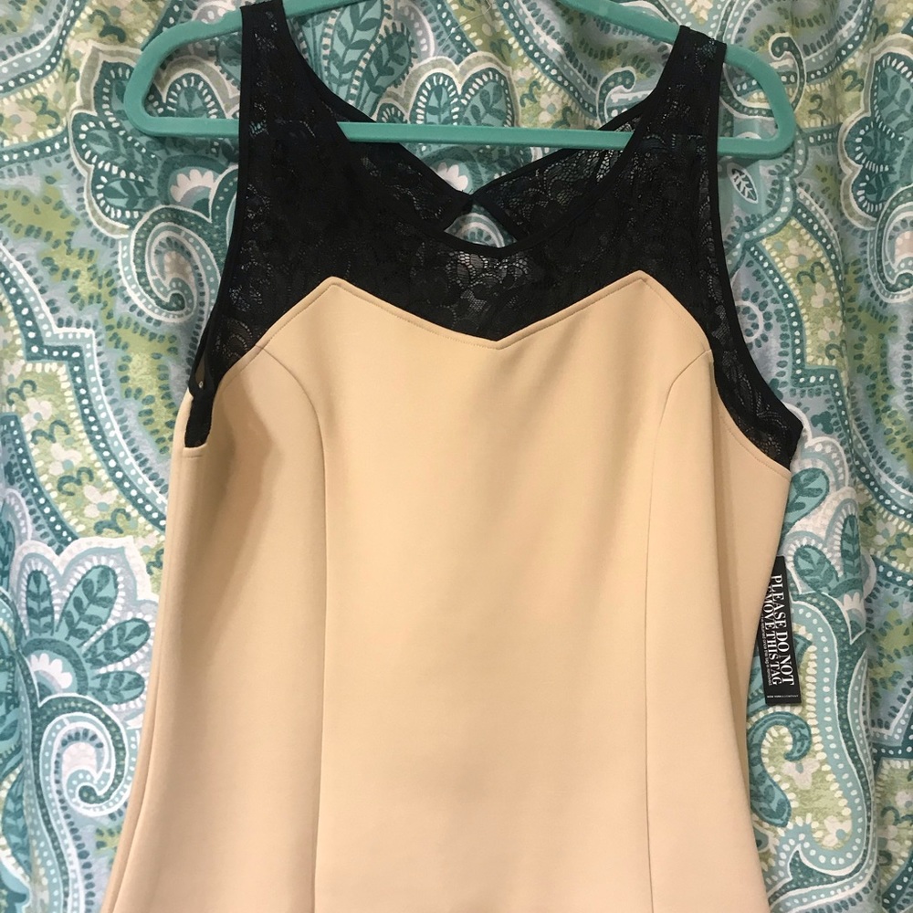 Tan and lace fitted top